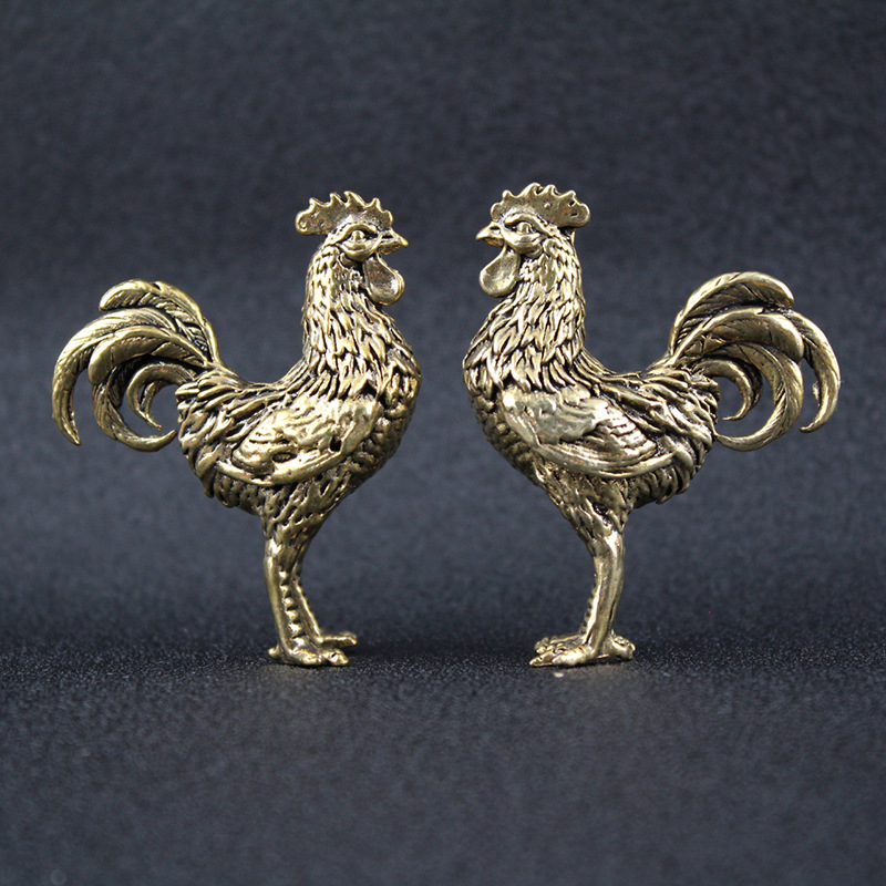 Picture of Golden Rooster Independent Striking Brass Ornaments Zodiac Chicken Office Ornaments Gift Birthday Gift Tea Pet