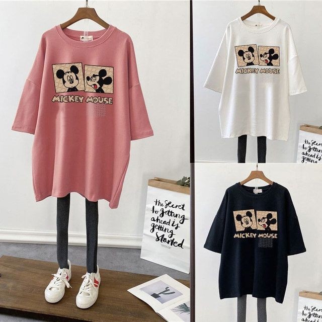 Picture of Pregnant Women's Summer Top T-shirt Mid-length Pure Cotton Short-sleeved Pregnant Women's T-shirt Loose plus size Korean Fashionable Base Shirt for Summer