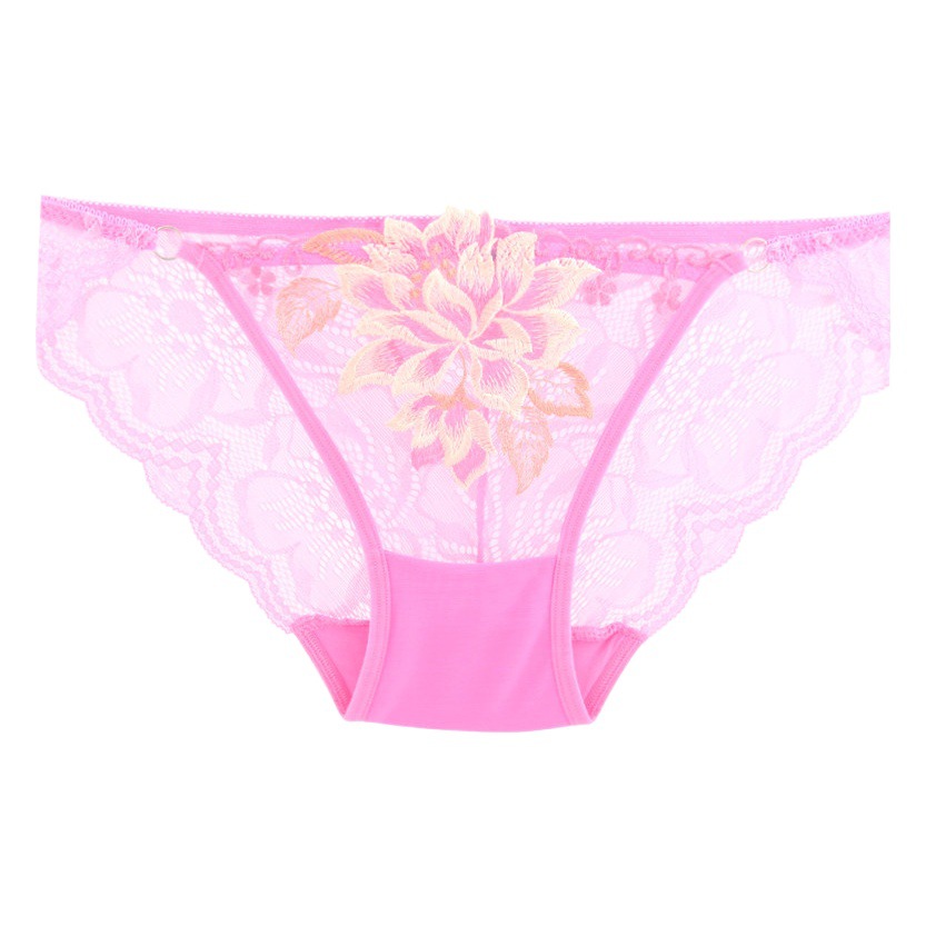 Sexy Embroidered Underwear Women's Low Waist Seamless Lace Temptation Transparent Mesh Hot Breathable Cotton Trip