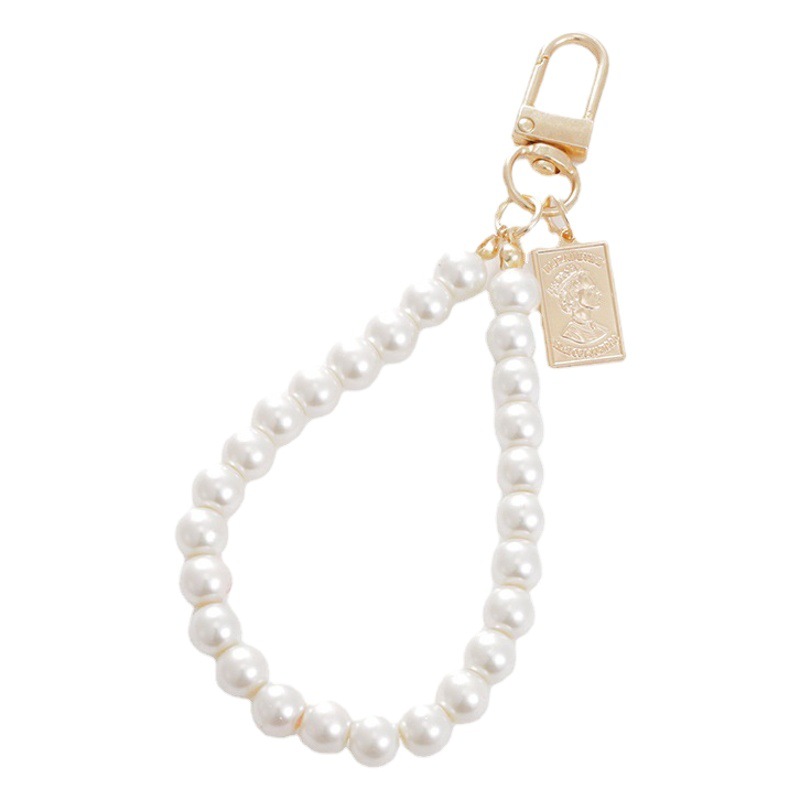 Vintage metal keychain wholesale small gift letter small pendant ins Pearl key chain small gift wholesale