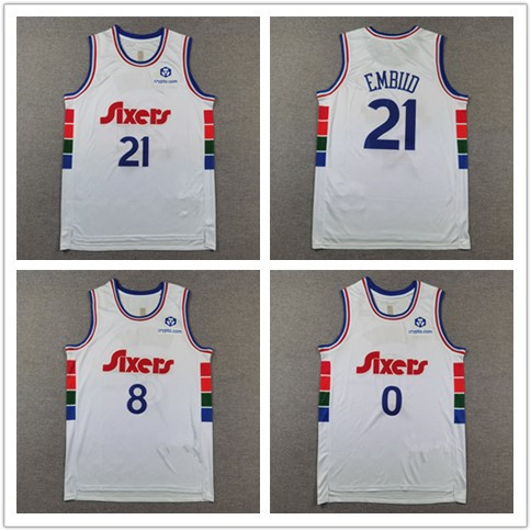 25 Season New Basketball Suit Embroidered 76ers 21 Embiid 8 George 0 Maxi Europe and America Vest Jersey