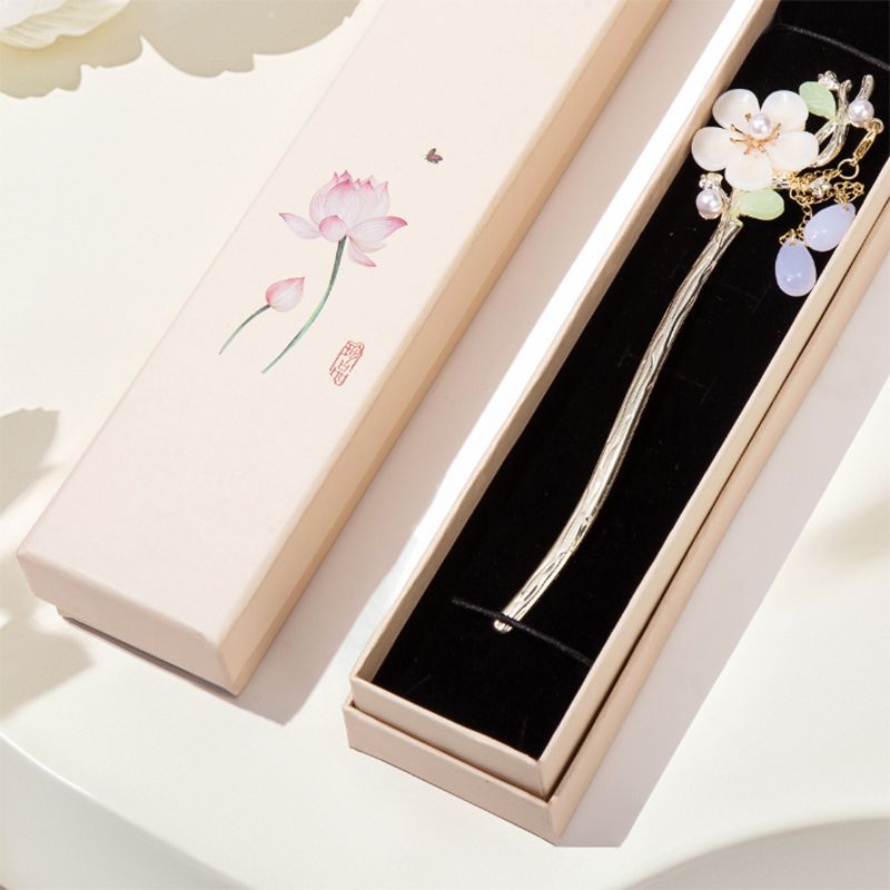 Picture of Lotus Bud Hairpin Box Jewelry Box Packaging Box Heaven and Earth Cover Rectangular Wooden Hairpin Silver Hairpin Hairpin Gift Box for Stall Wholesale