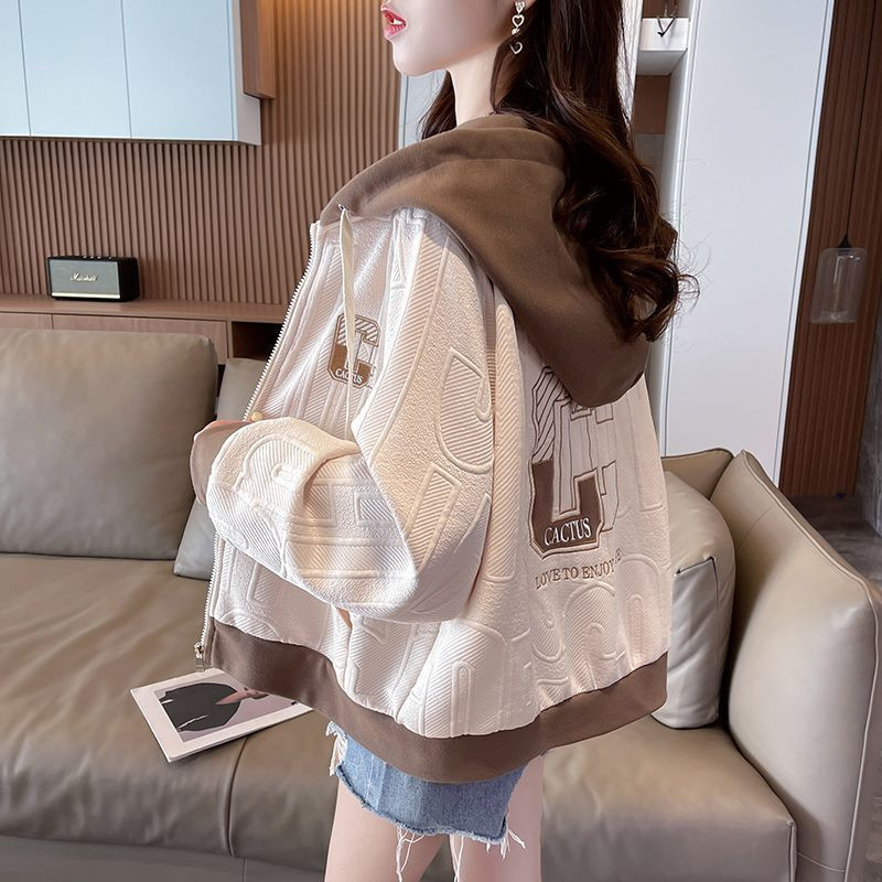 Girls' Autumn Coat 2024 New Style Stylisic Design Stitching Hooded Zipper Cardigan Korean Top