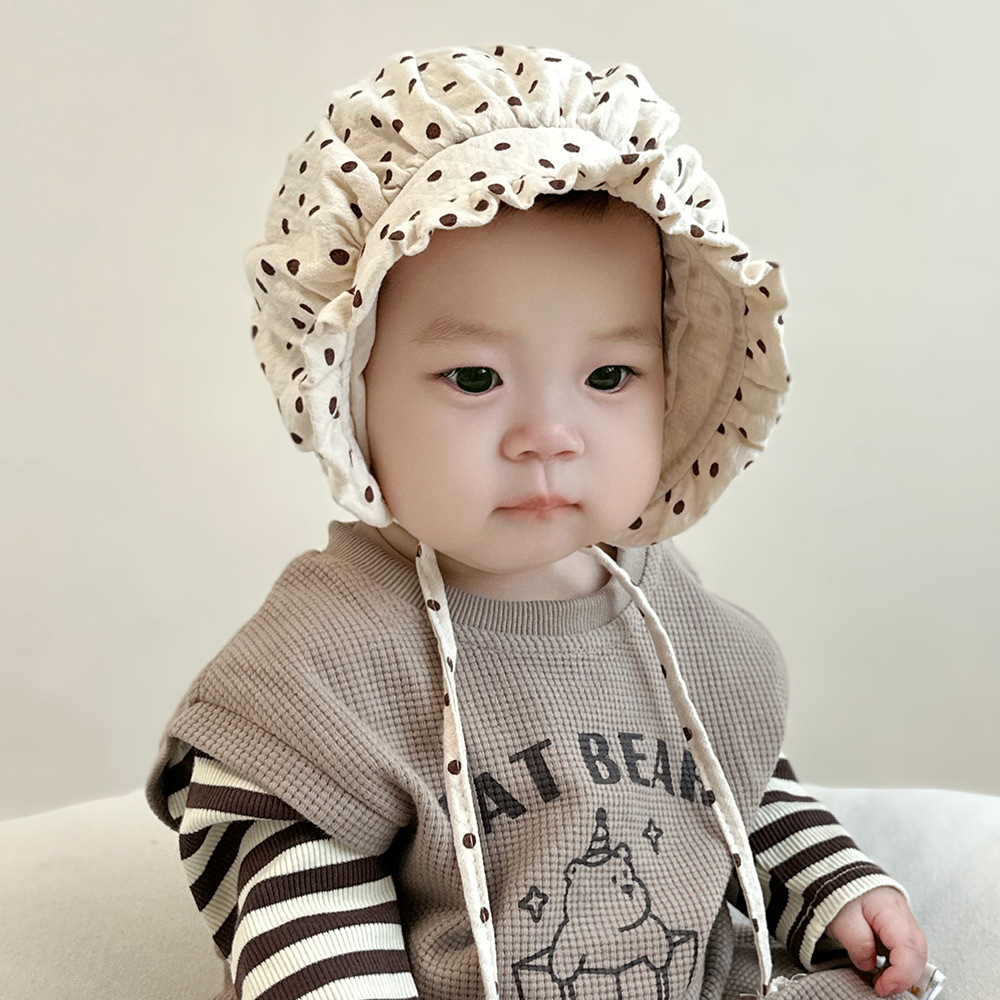 Little Ear Protecting Baby Girl Court Cap Double Layer Baby Hat Spring and Autumn Korean Newborn Sweet Princess Bag Head Cap
