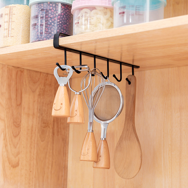 Picture of A169 Kitchen Wrought Iron Seamless Nail-free Hook Cabinet Storage Rack Multi-function Wardrobe Row Hook Finishing Rack