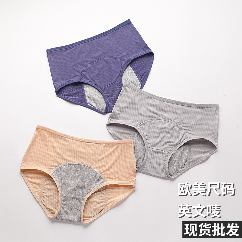Cross-Border Menstrual Underwear Women's Breathable Mesh Front and Rear Leak-Proof Menstrual Period Mid-High Waist Large Size Underwear Dropshipping 9044