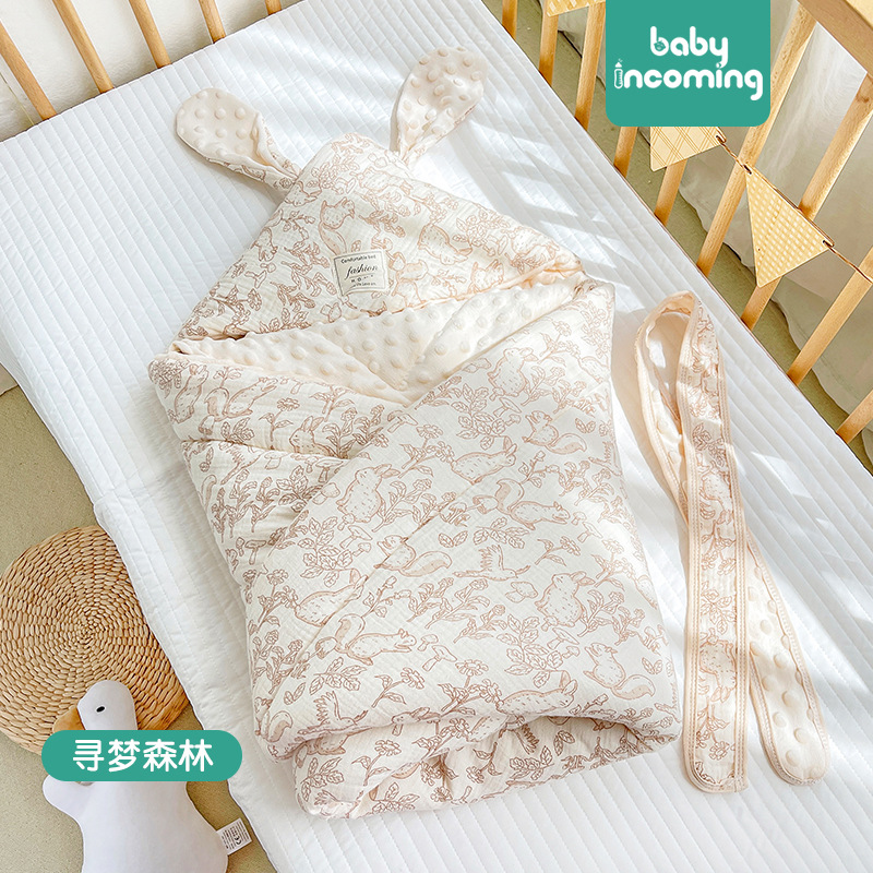 Picture of Baby hugging quilt big rabbit ears newborn bag swaddling baby delivery room small quilt available in four seasons
