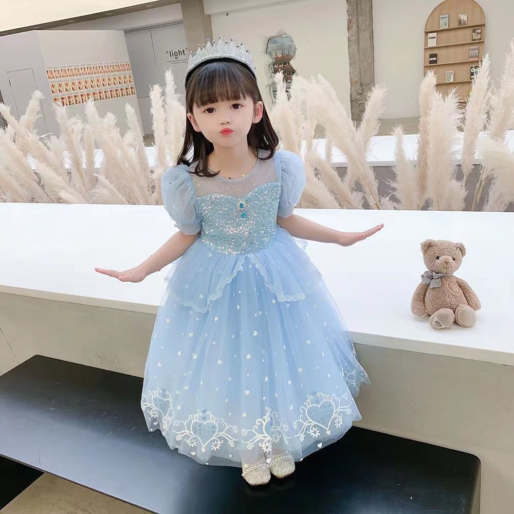 Picture of Girls Elsa Princess Dress Summer Dress Short Sleeve Frozen Elsa dress Long Birthday Dress New Dress