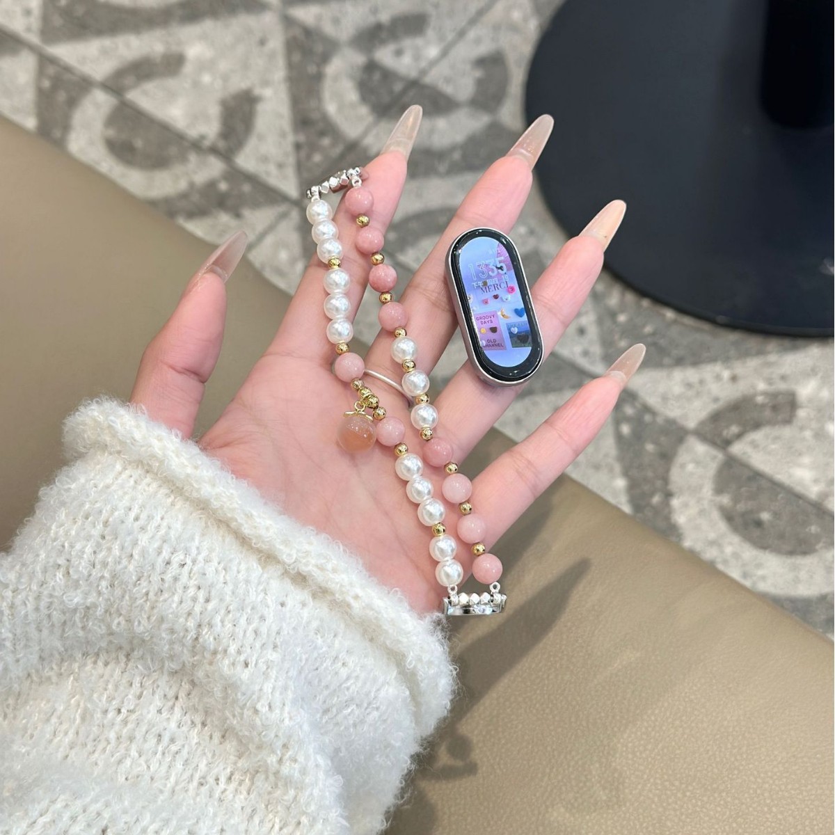 For millet bracelet 9/8 strap new Chinese elastic pearl beaded wristband NFC version 5/6/7 sports strap