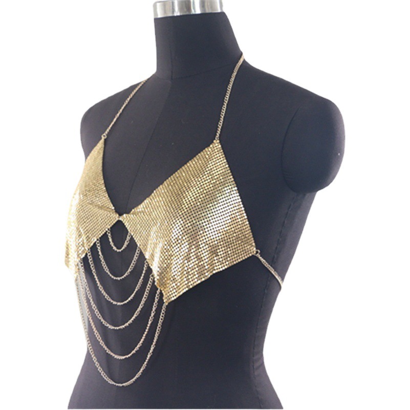MW2736 European and American vest rhinestone inlaid diamond cloth multi-layer wave tasseled chain neck small vest jacket clothing