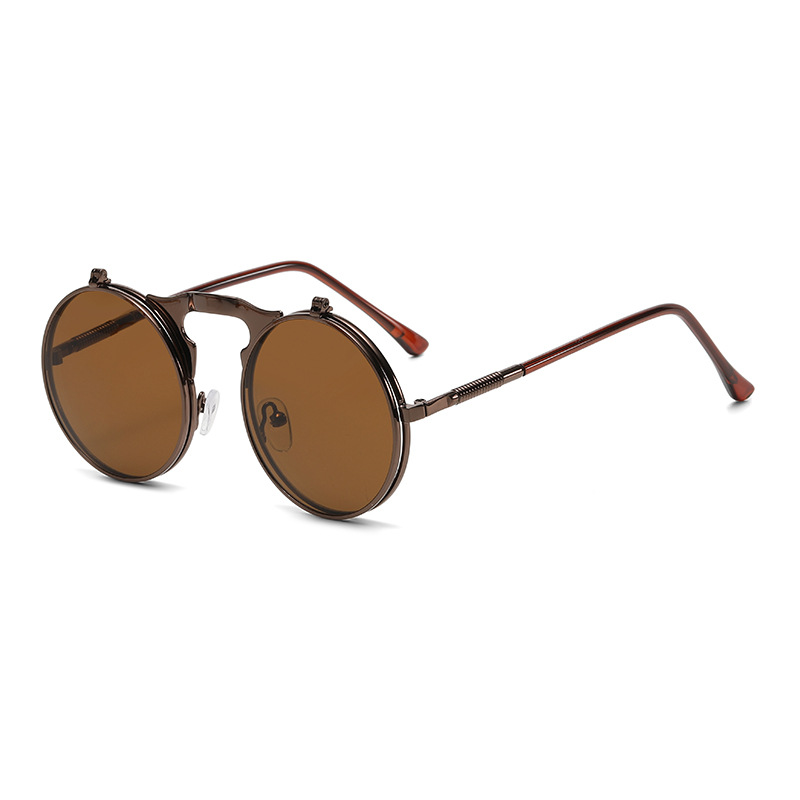 Picture of Jet 3057 Retro Metal Steampunk Flip Sunglasses Flip Sunglasses for Men and Women Trendy Round Frame Prince Mirror