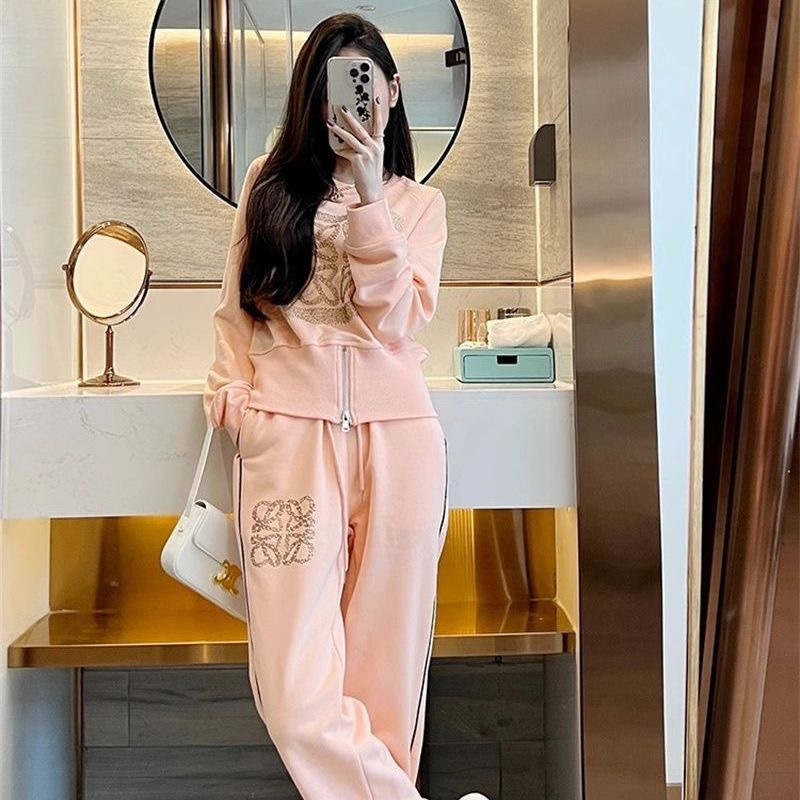 Hot Diamond Fleece-Lined Thickeneded Sweatshirt Suit for Women 2025 Autumn and Winter Design Elegant Socialite Warm Two-Piece Set for Women
