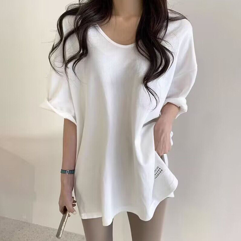 Cross-border Split Design Sense Niche Short-sleeved T-shirt Women's Summer New plus size Loose All-match Instagram Style Half-sleeved Top Trendy
