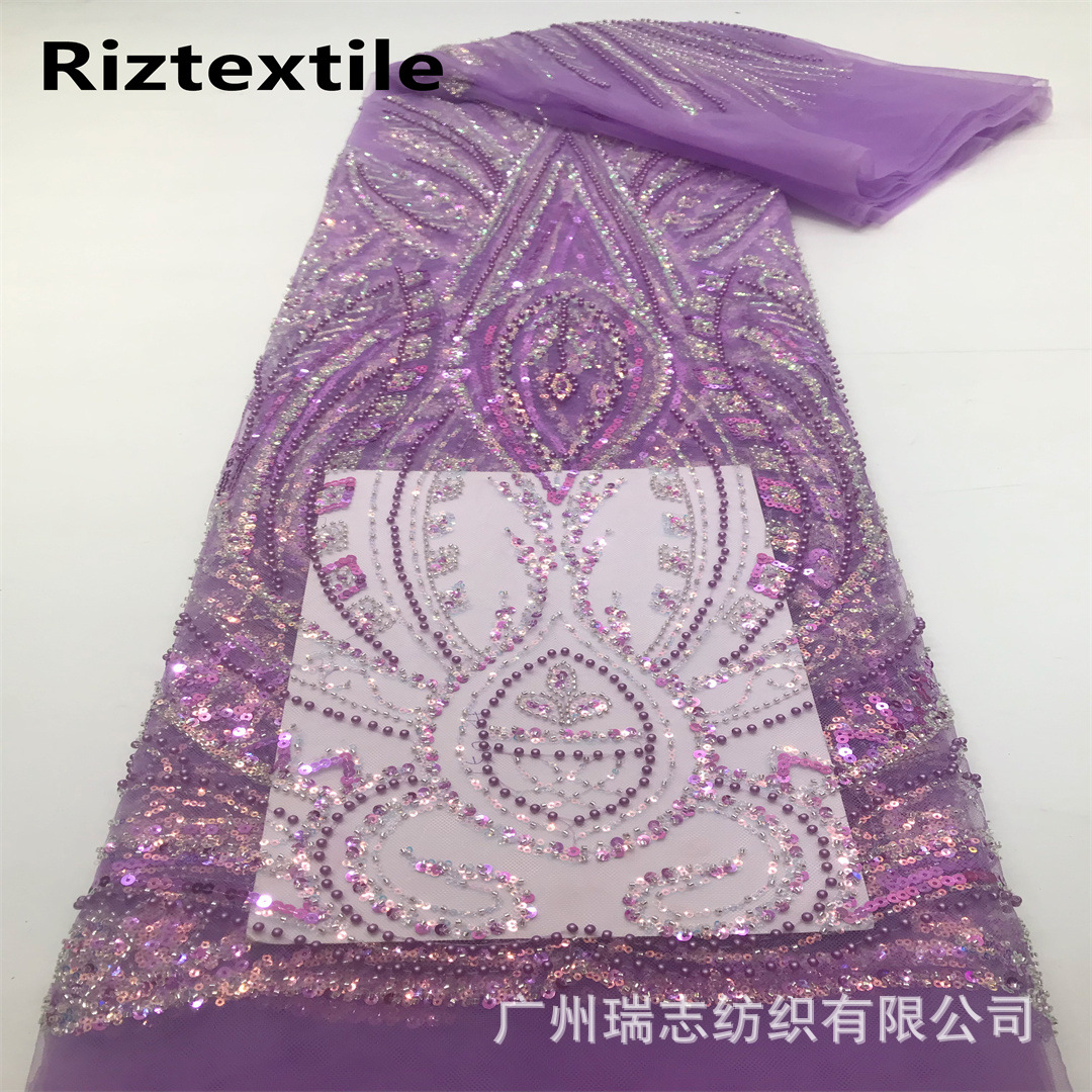 in stock Golden Sequin Mesh Bottom Bead Tube Embroidered Cloth African Wedding Dress Party Fabric Lace Fabric