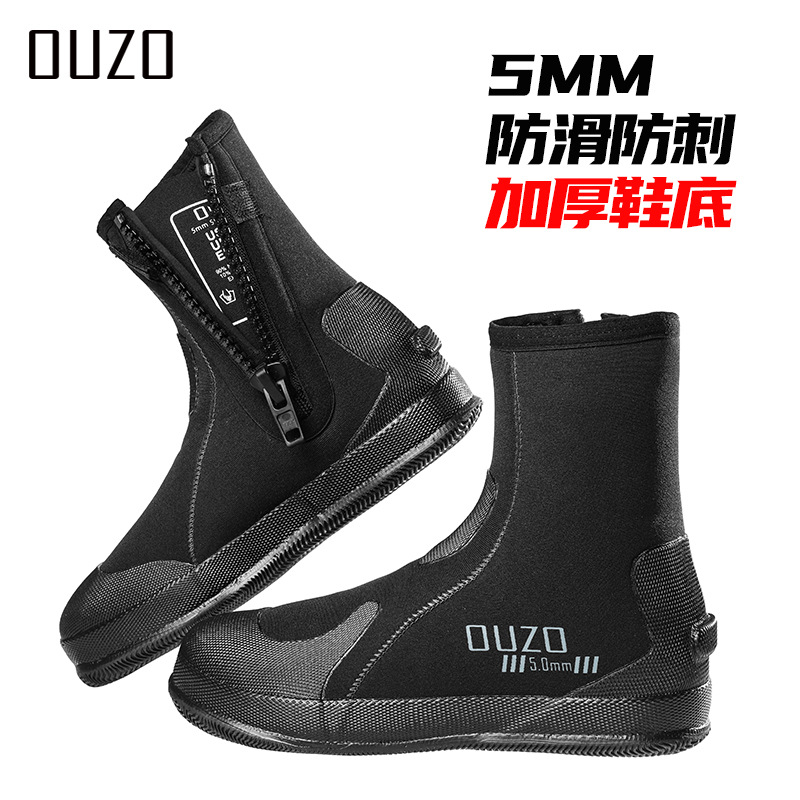 Picture of 5mm Diving Shoes OUZO Thickened Non-slip Wear-resistant Snorkeling Beach Surfing Vulcanized Shoes Tracing Shoes High-top Diving Boots