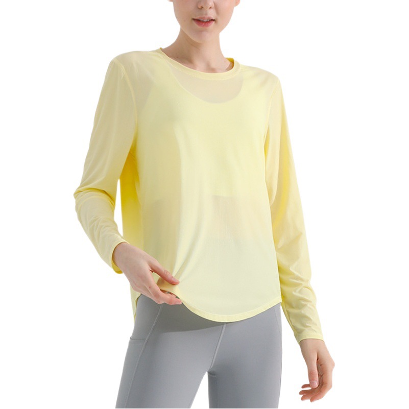 Long-Sleeved Sports Tops for Women, Beautiful Back Fitness Clothes, Quick-Drying, Breathable, Loose-Fitting, Running, Sun Protection, Yoga Cover-Ups, Sports Sun Protection