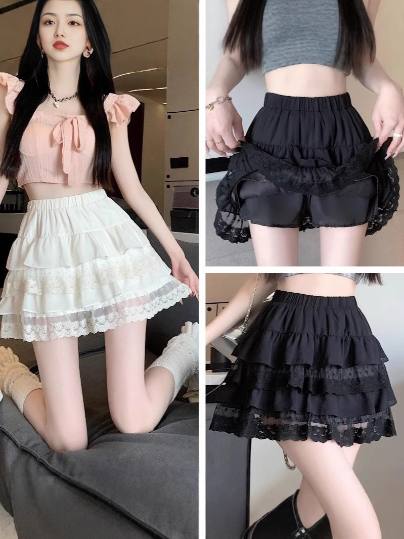 Design Sense Lace Lace Puff Cake Skirt Women's 2025 Summer Loose Waist Hip Showing A- line Short Skirt