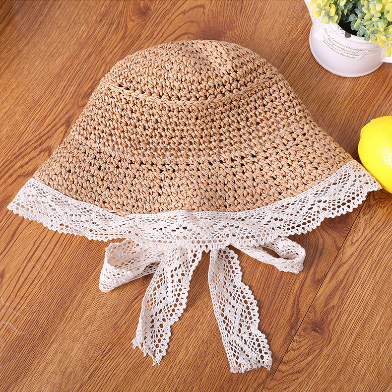 Picture of Simple Lace Edge Children's Hat Fashion Handmade Trendy Hat Ladies Hat Foldable Paper Straw Hat Sun Hat MZ 7584