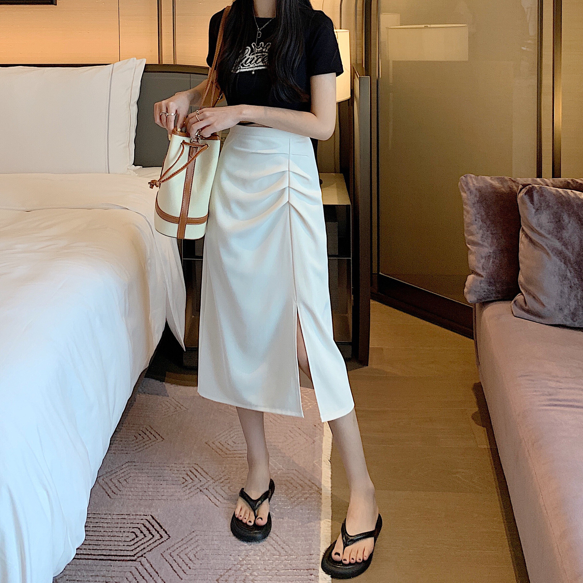 Irregular Chiffon Suit Skirt Women's Summer Small Slim Pleated Hip Skirt Mid-length Split A- line Skirt