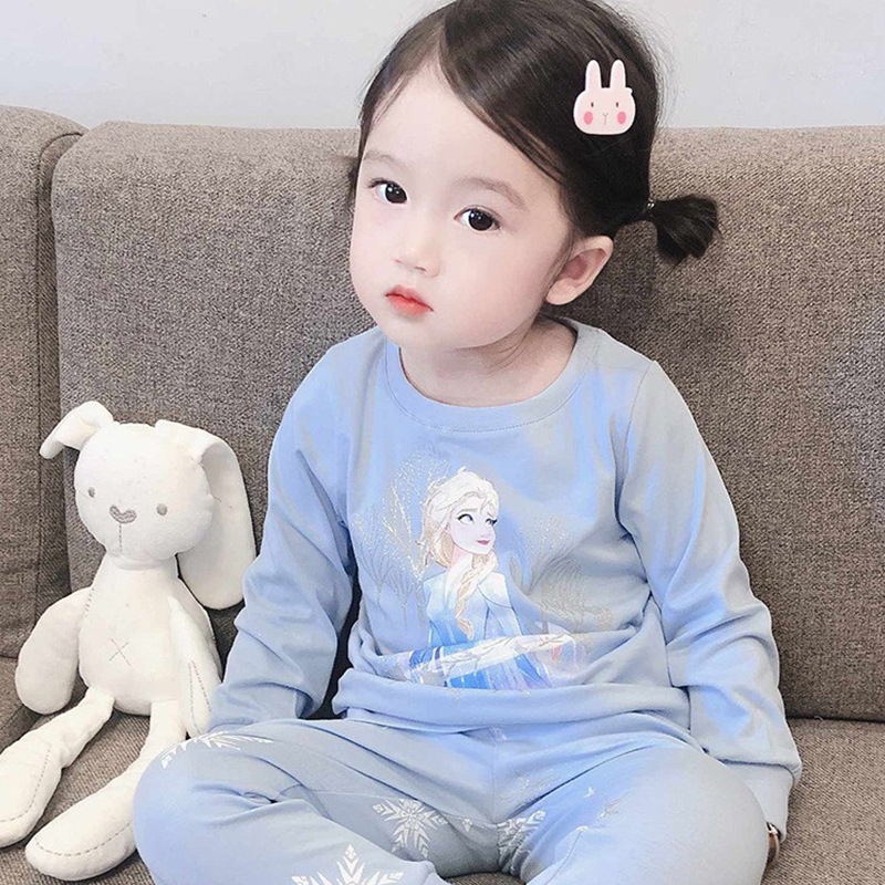 Picture of Children's Pajamas Cotton Baby Air-Conditioning Clothes Elsa Girl Fairy Cute Super Cute Long-Sleeved Girls Home Clothes Set