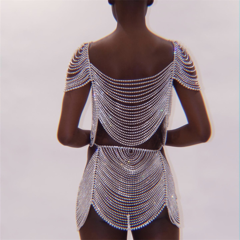 Fashion Luxury High Quality Rhinestone Bra Shorts Body Chain Sexy Bikini Tassel Body Chain Jewelry Set