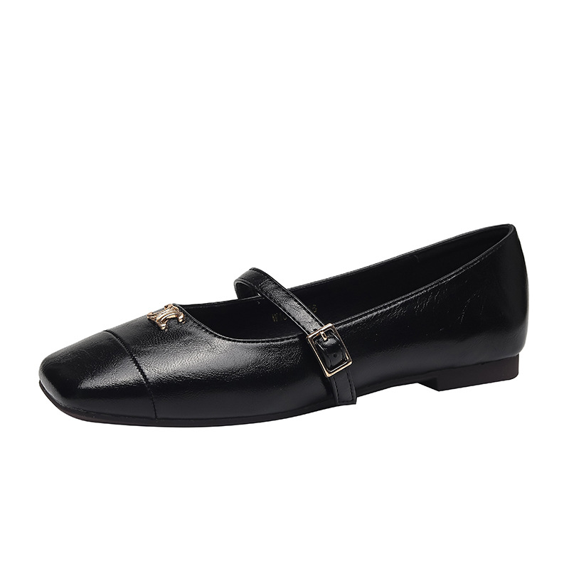 Picture of French Style Mary Jane Shoes with Skirts for Women 2025 Spring & Fall New Korean Style Flats Bean Shoes Silver Small Leather Shoes