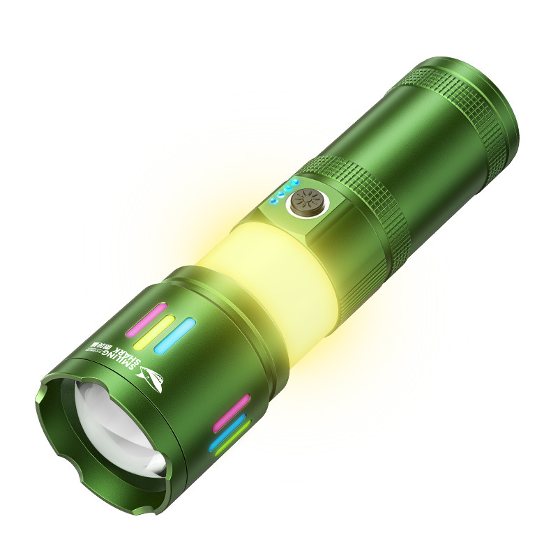 Picture of Smiling Shark Multifunctional Yellow and White Dual Light Flashlight Telescopic Head Camping Light Multi-Level Adjustable Night Light Flashlight