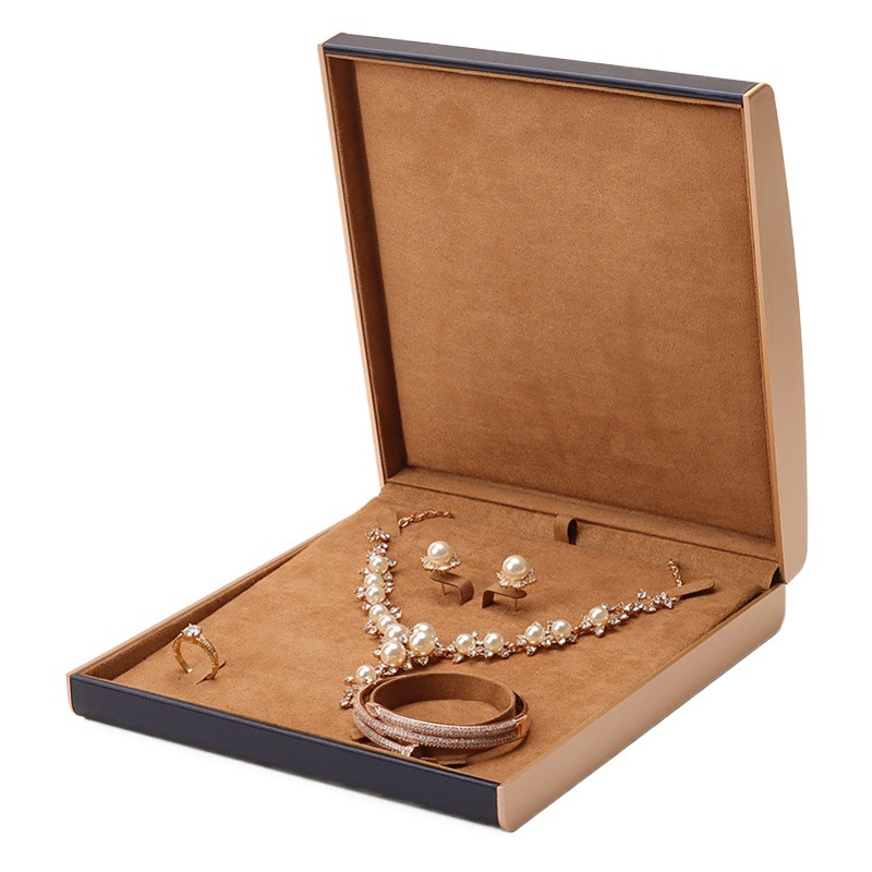 Jewelry Gold Label Brushed Leather Necklace Box Pendant Jewelry Box Ring Box Bracelet Gift Box Storage Packaging Box