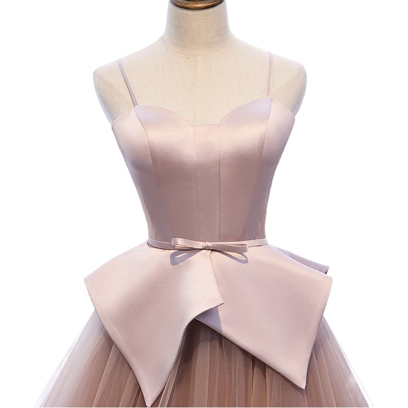 2022 new high-grade satin fishtail lotus root pink mid-waist sleeveless long strap wedding dress bridesmaid's dress sling