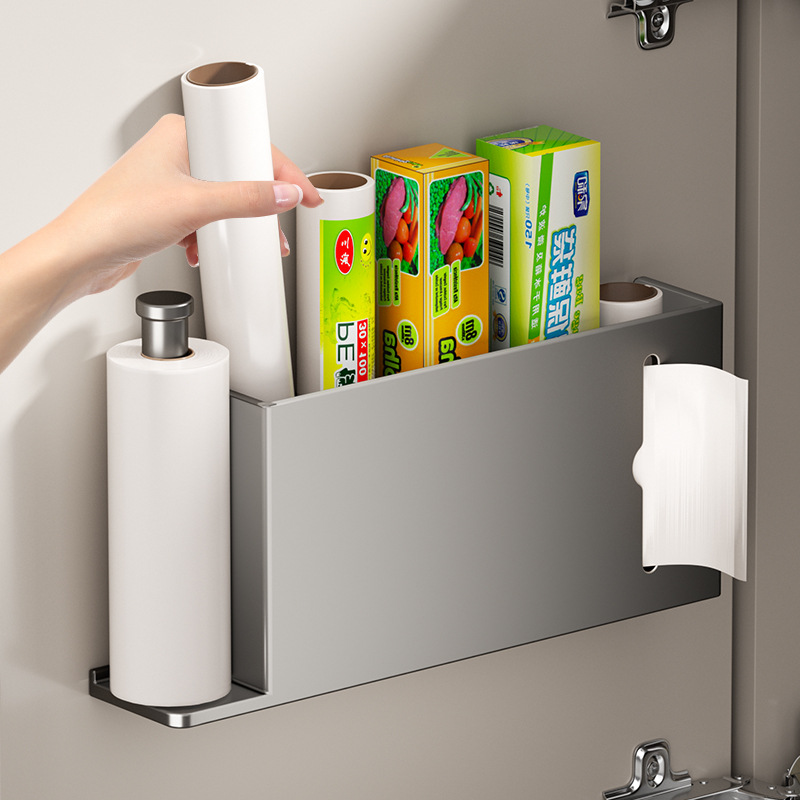 Kitchen paper plastic wrap bag oil-absorbing paper roll paper hanger paper towel storage non-perforated cabinet door side storage box