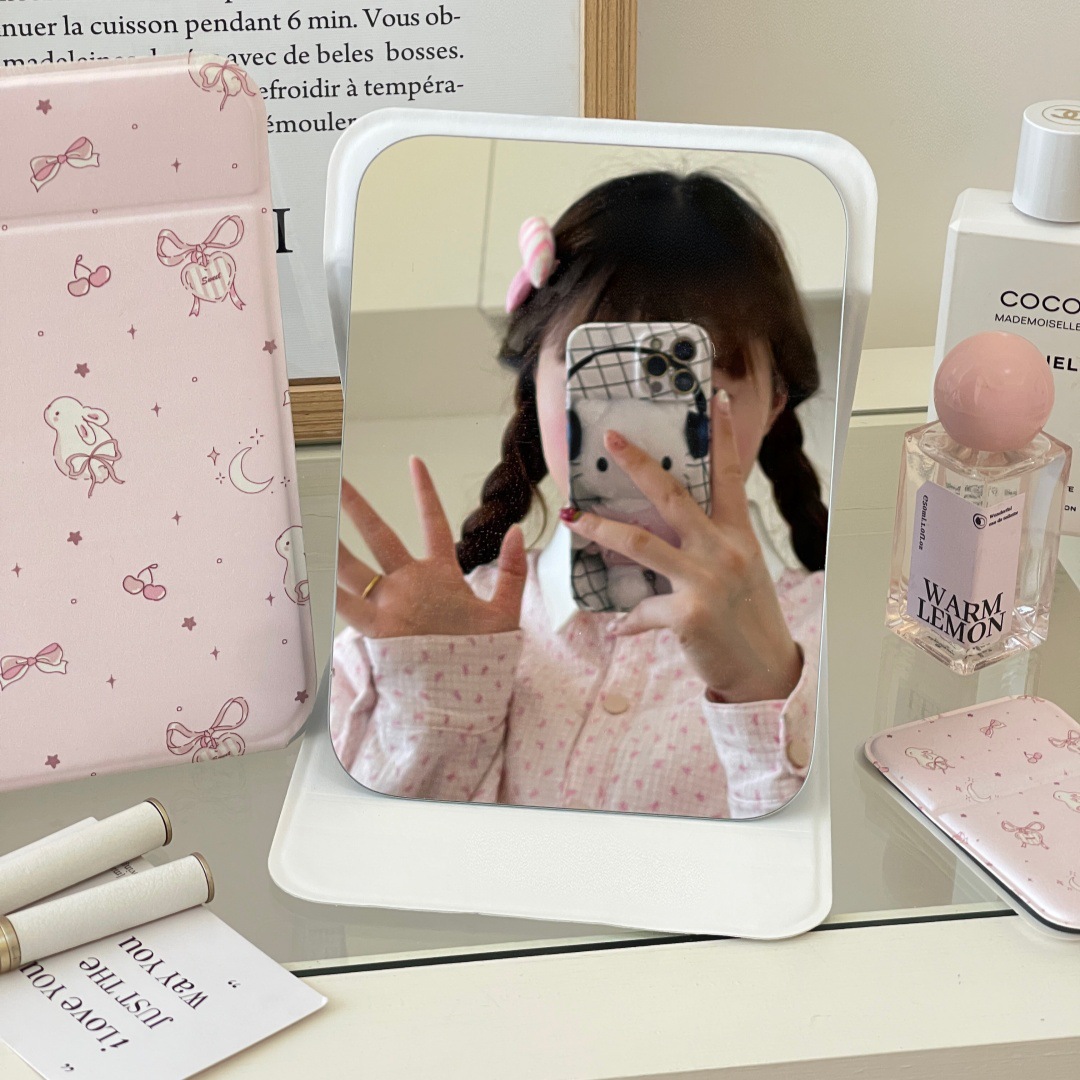 Cute Ins Mirror Portable Student Dormitory Desktop Makeup Mirror Folding Dressing Mirror Portable Makeup Mirror