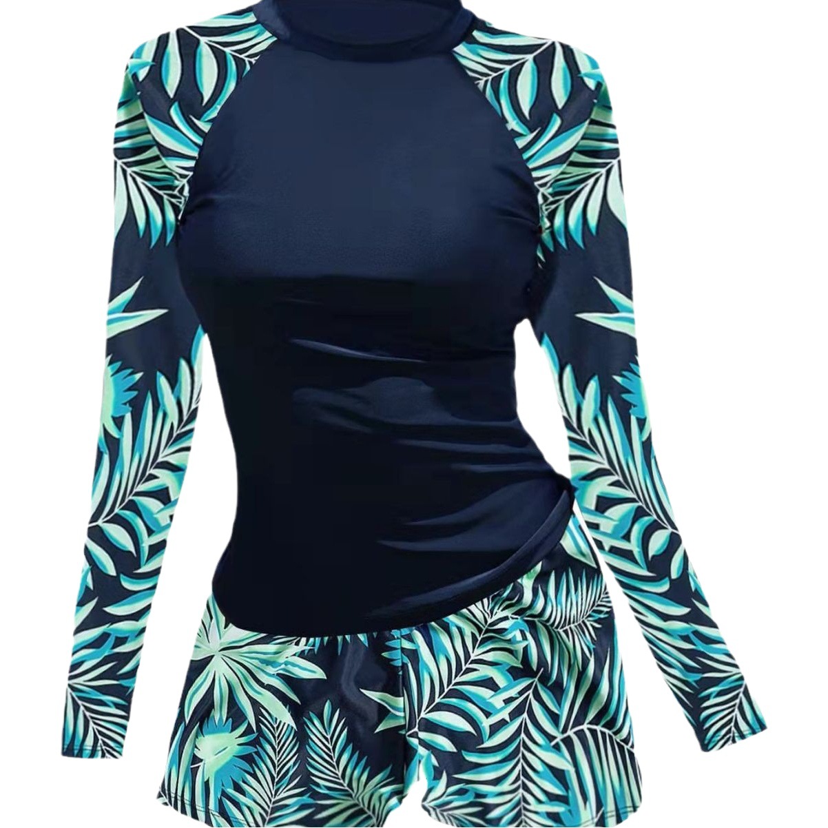 Fashion New Split Swimsuit with Chest Pad Corner Pants Anti-Glow Printed Long Sleeve Split Surf Wetsuit