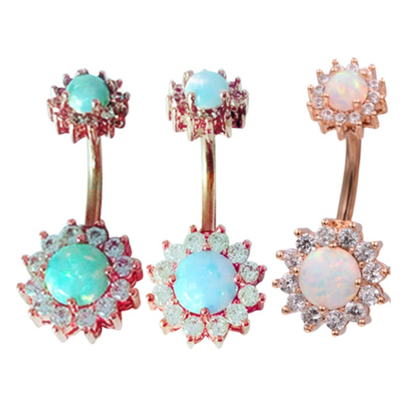 Stainless steel double head set Aobao navel nail navel ring puncture jewelry wholesale full drill navel nail wholesale