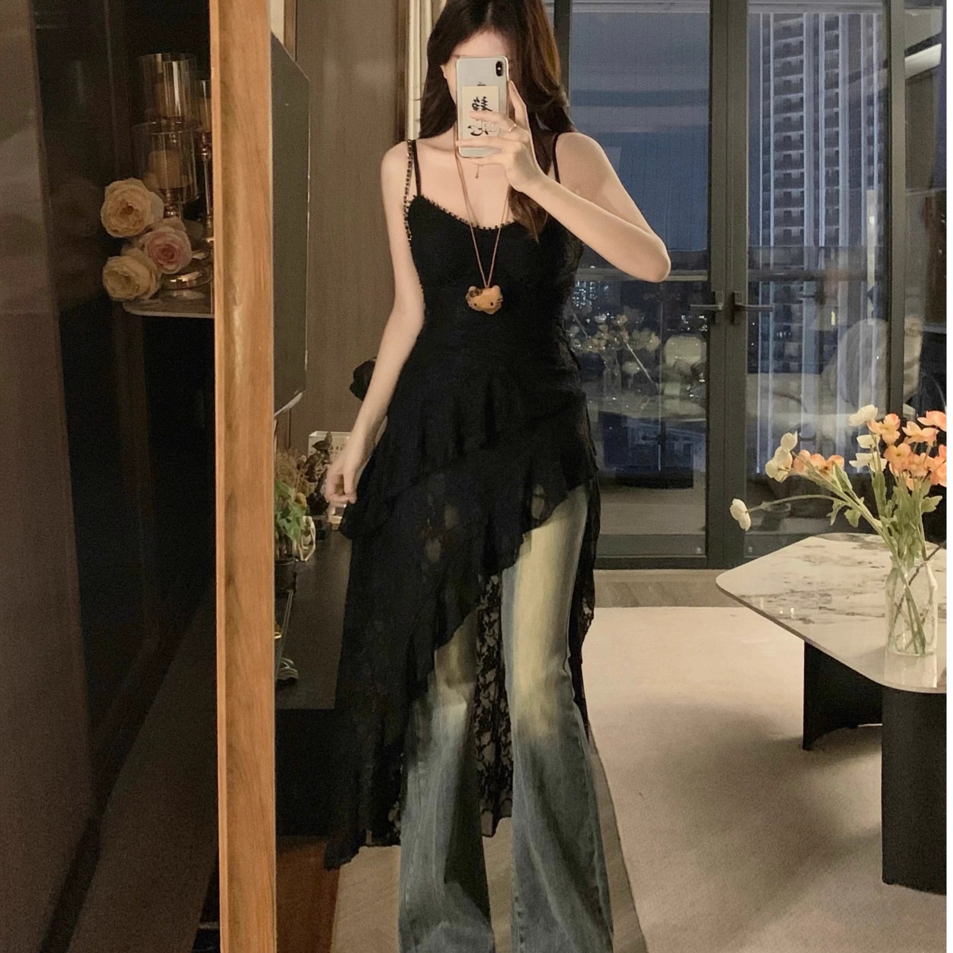 plus size Hepburn Style Lace dress Women's Summer Irregular Split Slip Skirt chubby girl Belly Covering Slimming Skirt