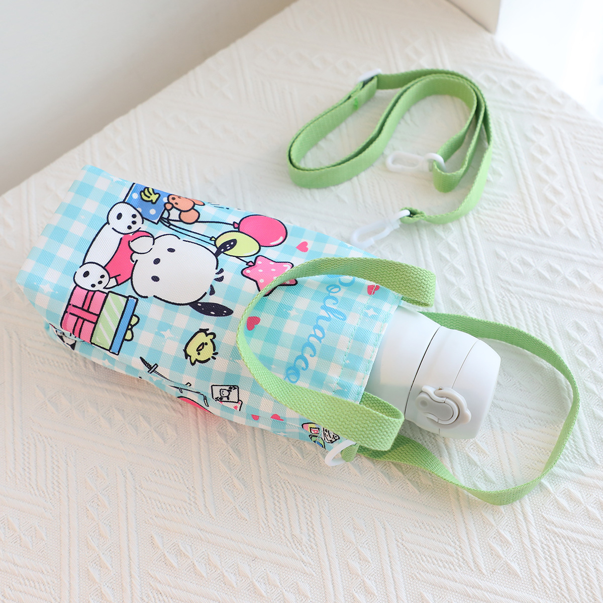 Picture of Japanese Style Cartoon Cute Canvas Water Cup Bag Crossbody Portable Dual-purpose Water Kettle Bag Outgoing Small Cloth Bag Handbag