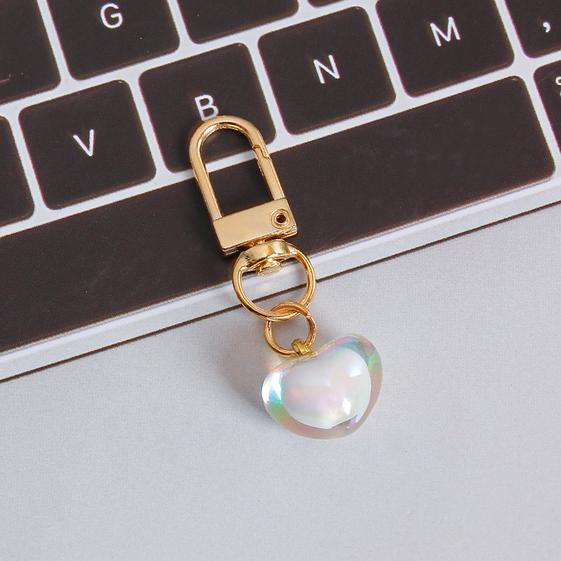 Picture of ins style AB color love beads keychain pendant diamond-shaped cut hanging hole door buckle girl's heart bag bag hanging jewelry