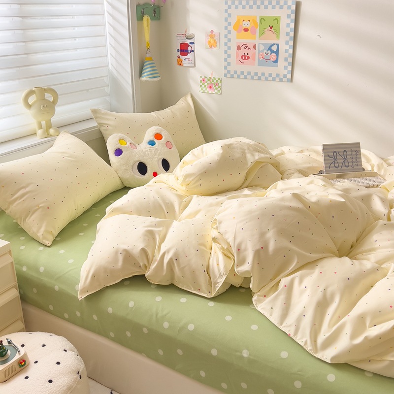 Picture of Class A Maternal and Infant Grade Four-Piece Set Small Fresh Thickened Sanding Quilt Cover Washed Cotton Bed Sheet Quilt Cover Dormitory Three-Piece Set ins