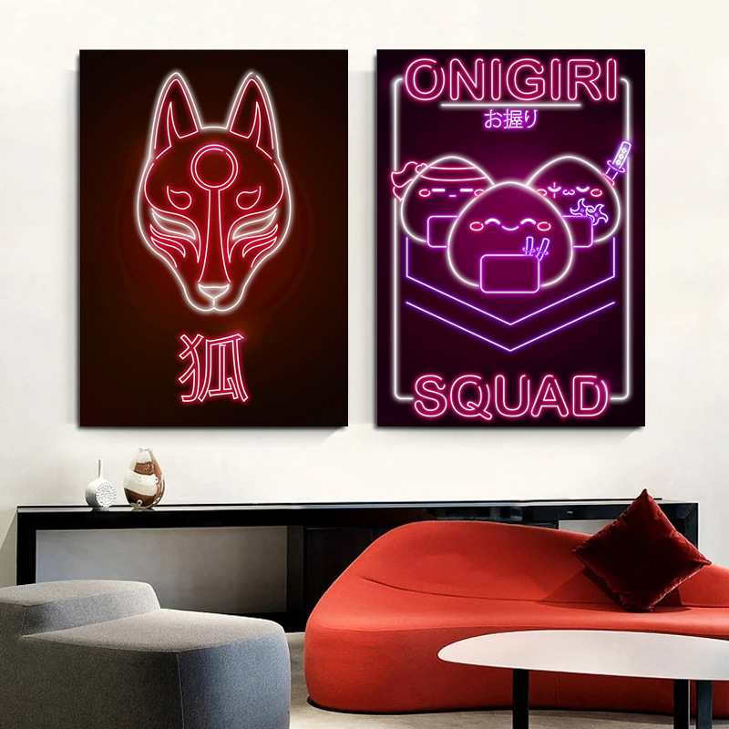 Neon art lucky cat sushi canvas painting prints wall art home bedroom decoration wall art