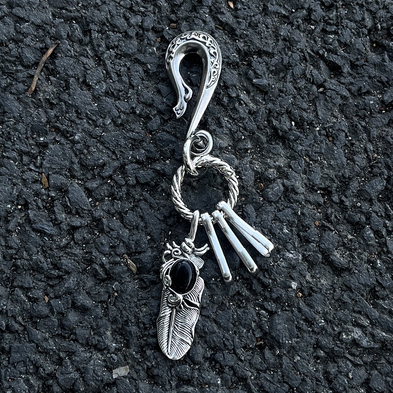Original three-ring key chain pendant ink black hemp wreath old high-end waist ornaments cross-border e-commerce