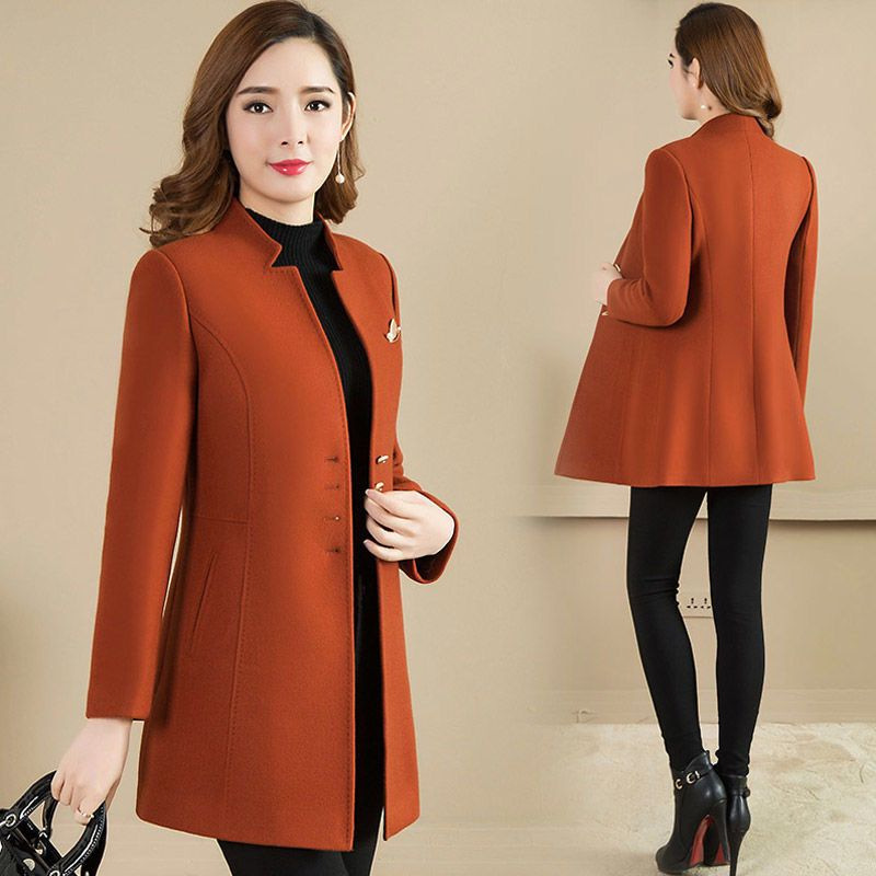 Women's autumn and winter woolen coat mid-length new woolen coat women's slim-fit short stand collar
