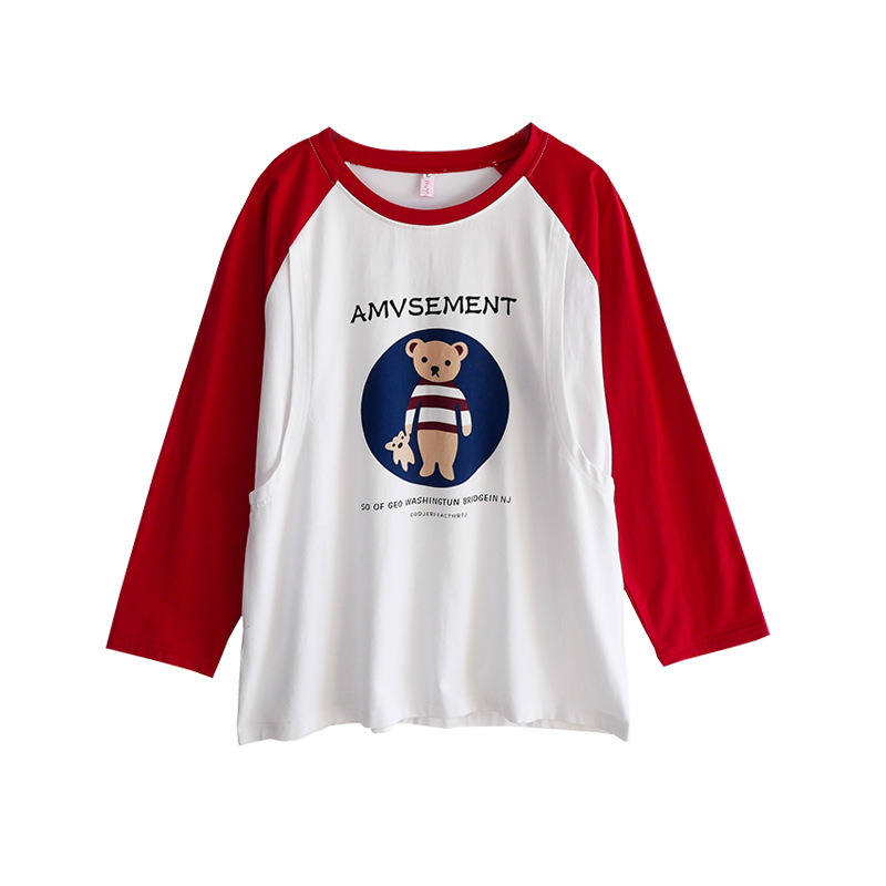 Picture of Breastfeeding Top T-Shirt Hot Mom Style Pure Cotton Outer Wear Spring and Autumn Pregnant Women's Long Sleeve Breastfeeding Moon Dress Women's Large Size