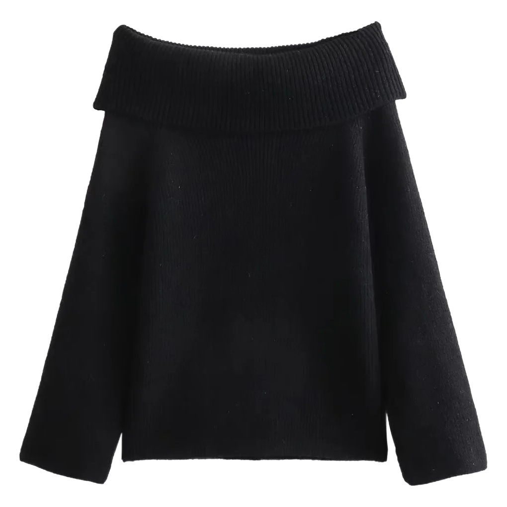 European and American style 2023 autumn and winter sexy off-shoulder long sleeve sweater women's lazy loose solid color sweater top fashion