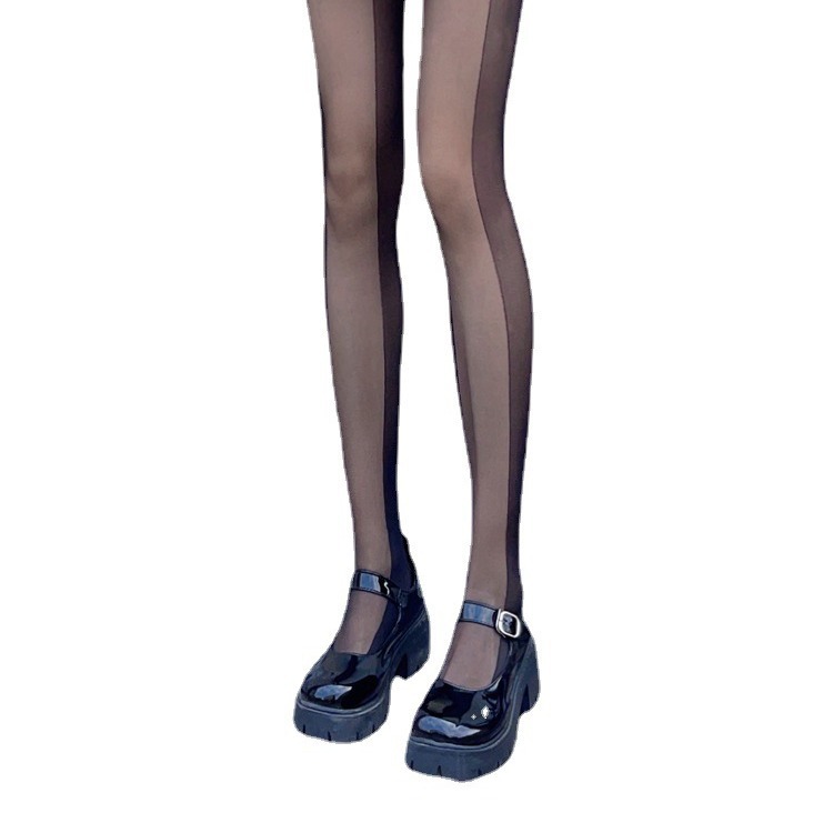 Picture of TikTok Explosions Black Silk Stockings Women's Sexy Slimming Side Vertical Stripe Black Stitching Pantyhose Instagram Style Trendy Stockings