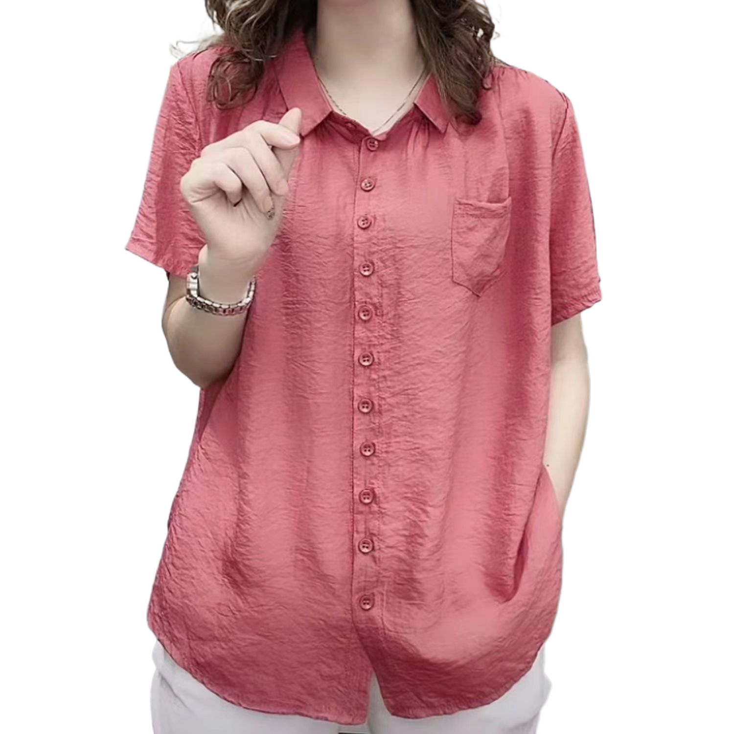 Picture of Wholesale Fat People Women's Wear Fat Mother Plus Size Shirt Belly Covering Top Elderly Women's Short Sleeve Cardigan