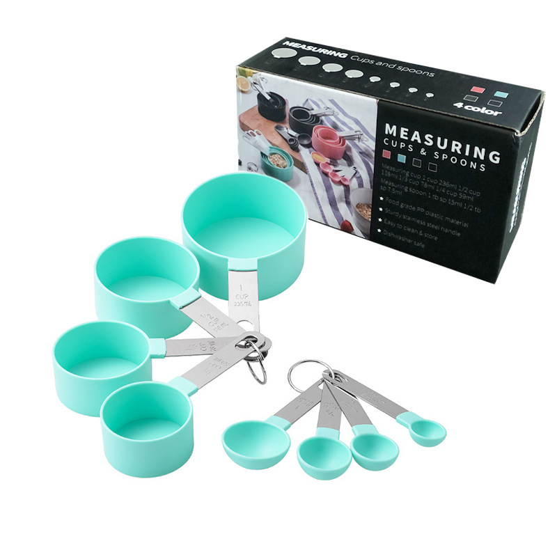Picture of New stainless steel handle measuring cup 8 piece set plastic measuring spoon measuring spoon Baking set kitchen gadget measuring spoon