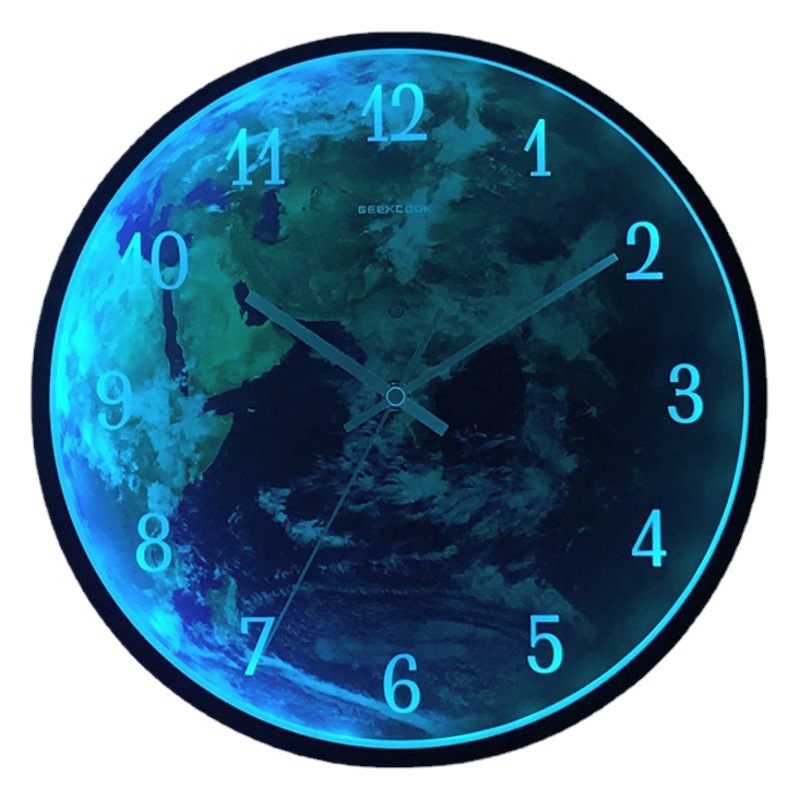 Voice Control Induction LED Night Light Wall Clock: Galaxy Millet Earth Luminous Clock Creative Luminous Wall Clock