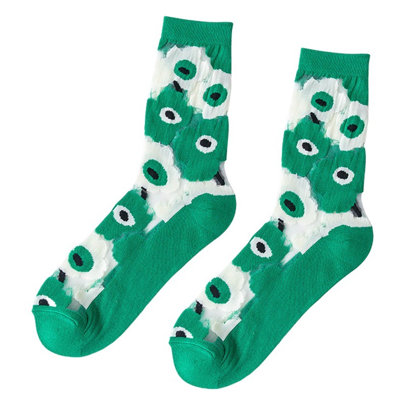 Green Socks Women's Ins Trendy Summer Thin Mesh Glass Silk Mid-size Socks Small Fresh Outer Wear Sandals Crystal Socks
