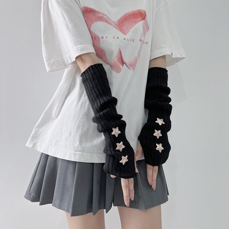 Cute Lolita Tie Cuff Arm Sleeve Spice Girl Street Sweet Cool Girl Sleeve JK Leaky Finger Gloves Hand Sleeve Tide