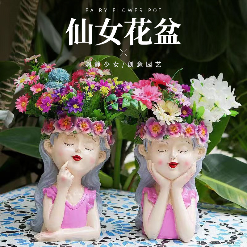 Cross-border Resin Crafts Fairy Flower Pot Meditation Girl Balcony Courtyard Garden Decorative Layout Creative Ornaments