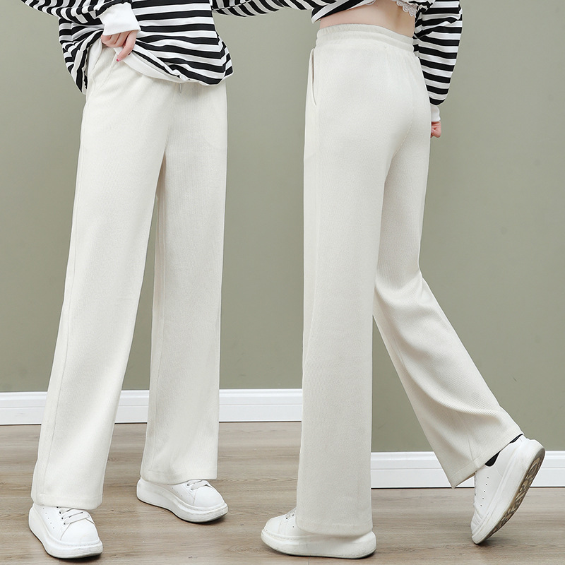 Drawstring Elastic High-Waist Fashionable Casual Straight Pants for Women Spring & Fall Trousers with Loose Legs That Covers the Flesh and Looks Slimming Pure Color Versatile